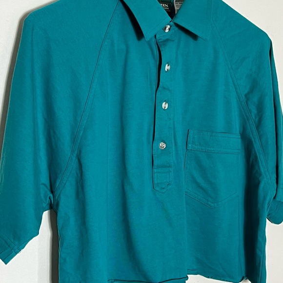Teal Polo Collar Crop Top - Picture 3 of 8